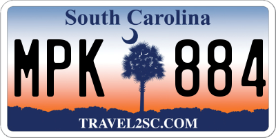 SC license plate MPK884