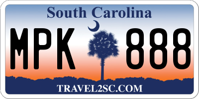 SC license plate MPK888