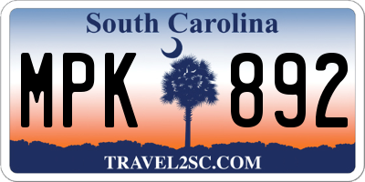 SC license plate MPK892