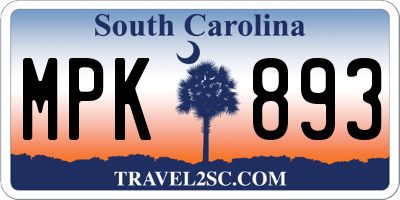 SC license plate MPK893