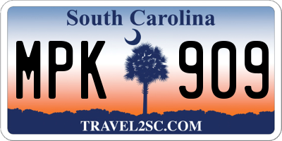 SC license plate MPK909