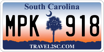 SC license plate MPK918