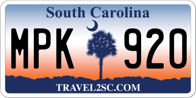 SC license plate MPK920