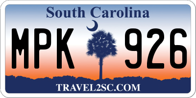 SC license plate MPK926