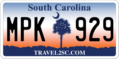 SC license plate MPK929