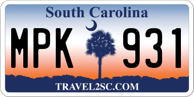 SC license plate MPK931