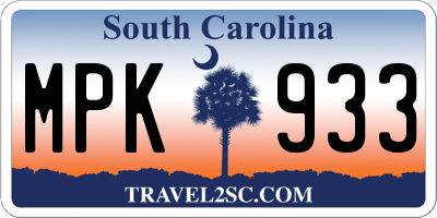 SC license plate MPK933