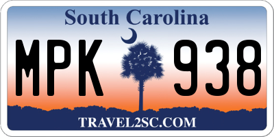 SC license plate MPK938