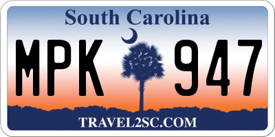 SC license plate MPK947