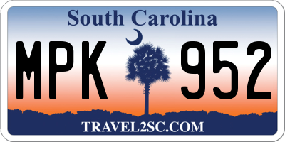 SC license plate MPK952