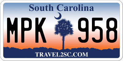 SC license plate MPK958