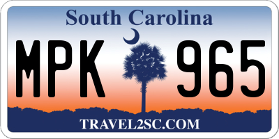 SC license plate MPK965
