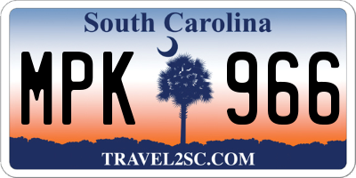 SC license plate MPK966