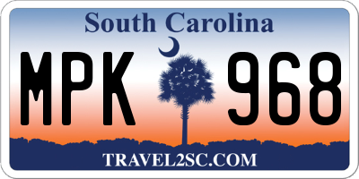 SC license plate MPK968
