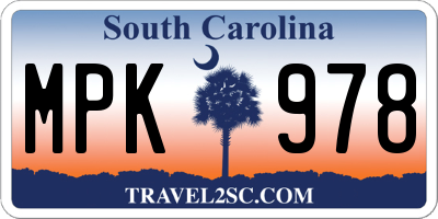 SC license plate MPK978