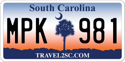 SC license plate MPK981