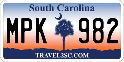 SC license plate MPK982