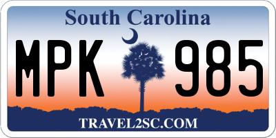 SC license plate MPK985