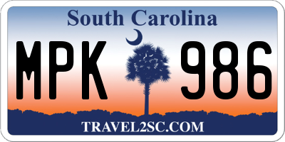 SC license plate MPK986