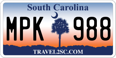 SC license plate MPK988