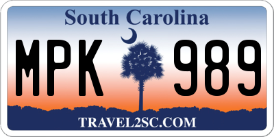 SC license plate MPK989