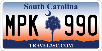 SC license plate MPK990