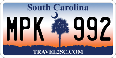 SC license plate MPK992
