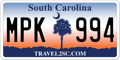 SC license plate MPK994