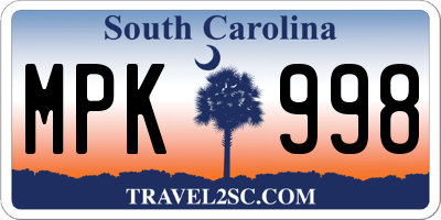 SC license plate MPK998
