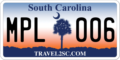 SC license plate MPL006