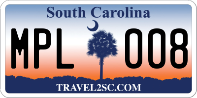 SC license plate MPL008