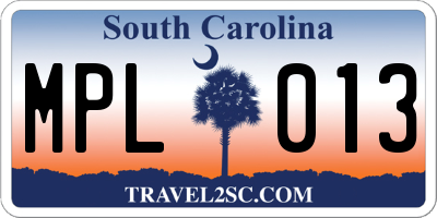 SC license plate MPL013
