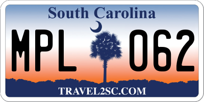 SC license plate MPL062
