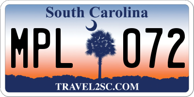 SC license plate MPL072