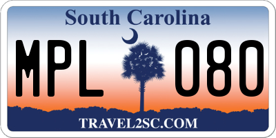 SC license plate MPL080
