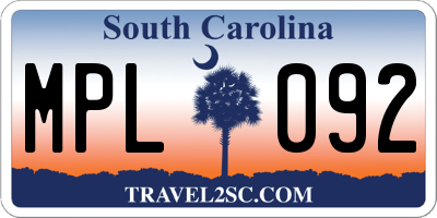SC license plate MPL092