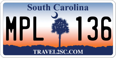 SC license plate MPL136