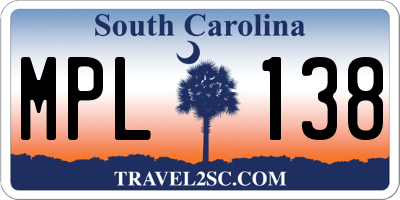 SC license plate MPL138