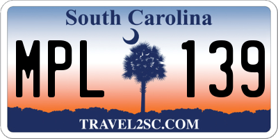SC license plate MPL139