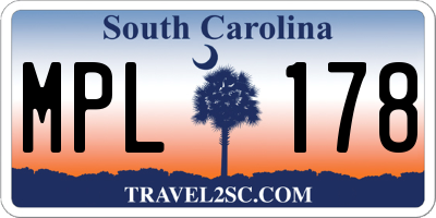 SC license plate MPL178
