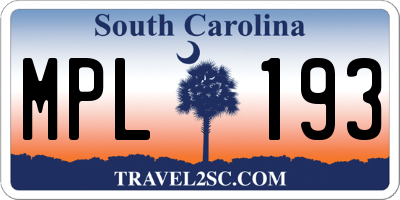 SC license plate MPL193