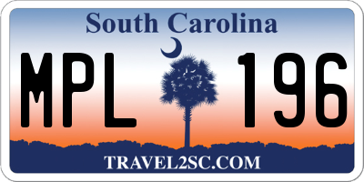 SC license plate MPL196