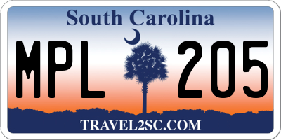 SC license plate MPL205
