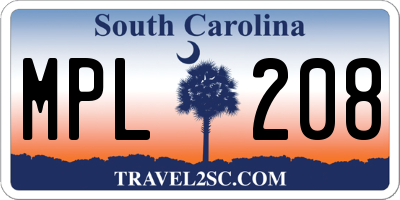 SC license plate MPL208