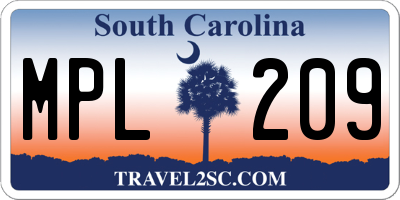 SC license plate MPL209