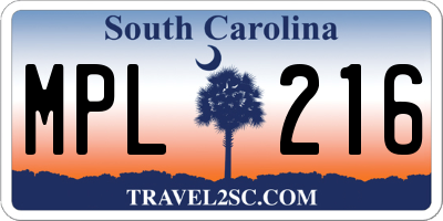 SC license plate MPL216