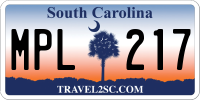 SC license plate MPL217