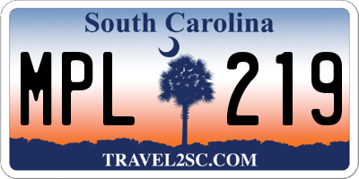 SC license plate MPL219