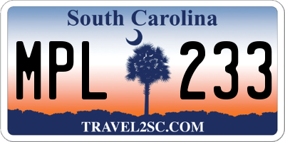 SC license plate MPL233