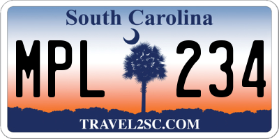 SC license plate MPL234